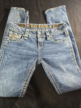 Rock Revival Blue Washed Skinny Jeans with Contrast Stitching